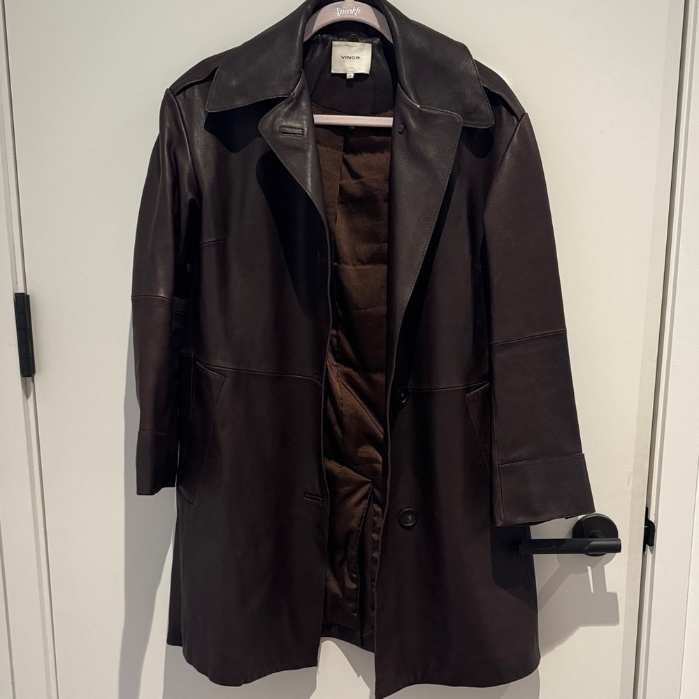 Vince Dark Brown Leather Trench Coat